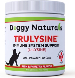 Trulysine L-Lysine för katter Immune Support Oral Powder 4oz/100g - Katter och kattungar av all ålder, Sneezing, Runny Nose Squinting, Watery Eyes - Fish & Poultry Flavor (USA) (100 Grams (500mg / Scoop))