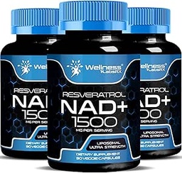 WELLNESS LABSRX NAD Supplement, 1500mg - Liposomal NAD+ Tillägg med Resveratrol, NAD Plus Boosting - Support Cellular Health & Healthy Aging - Ultra Strength Capsules, USA Made - 3 Pack