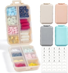 4 Pack, 14 GRIDS Travel Pill Organizer Box med etiketter - Travel Medicine Case Kit - Pocket Daily Pharmacy Container - Travel Medication Holder Dispenser för Fish Oil Vitamin Supplement Storage
