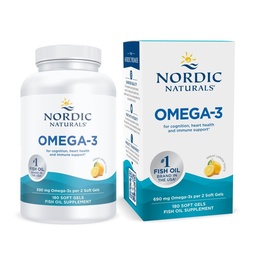 Nordic Naturals Omega-3, Lemon Flavor - 180 Soft Gels - 690 mg Omega-3 - Fiskolja - EPA & DHA - Immune Support, Brain & Heart Health, Optimal Wellness - Non-GMO - 90 portioner