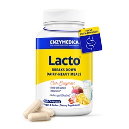 Enzymedica Lacto, Advanced Lactase Pills för Dairy Support, hjälper till att bryta ner laktos, Casein & Fat, Dairy Relief Pills, Vegan, 180 kapslar