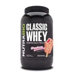 NutraBio Classic Whey Protein Powder Supplement - 25g Protein Per Scoop - Full-Spectrum Amino Acid Profil med inga filter, konstgjorda färger eller konserveringsmedel - Strawberry Shortcake, 2 pund