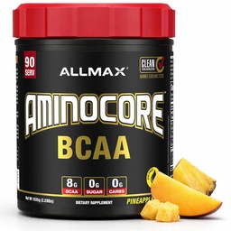 ALLMAX Nutrition AMINOCORE BCAA, Pineapple Mango - 945 g Powder - 8,18 Grams of Branched Chain Amin Acids Per Servering - med B Vitaminer - Inga fillers eller Non-BCAA Aminos - Sugar Free - 90 portioner