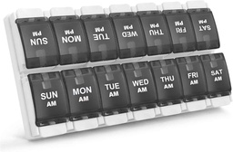 Sukuos AM PM Weekly 7 Day Pill Organizer, 2 Times A Day Pill Box med artrit Friendly Push Button, Medicine Cases för vitamin / fiskolja / tillägg, lätt att rengöra (svart)