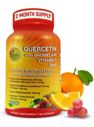 Quercetin med Bromelain Vitamin C och Zink Berikad med organiska hela livsmedel - 1215mg per servering - Quercetin Phytosome 500mg kapslar med ingefära och flavonoider för immunstöd - 120 greve