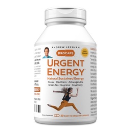 ANDREW LESSMAN Urgent Energy 30 Capsules - Ger ett säkert, hälsosamt medel för att förbättra energinivåer och känslor av välbefinnande, grönt te, Guarana, Ginseng, Royal Jelly, Ashwagandha, B-Complex