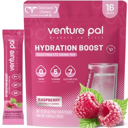 Venture Pal Sugar Free Electrolyte Powder Packets - Liquid Daily IV Drink Mix för snabb Hydration & Party Recovery | 5 Vitaminer & 7 Electrolytes | Keto Friendly | Non-GMO | Certified Vegan | 16 Sticks