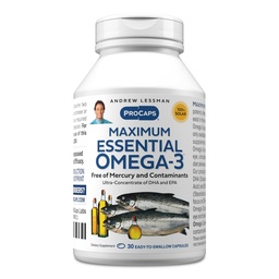 ANDREW LESSMAN Maximum Essential Omega-3 Unflavored, 30 Softgels - Ultra-Pure Omega-3 Fish Oil 1200 mg-High DHA, No Mercury Supplement-Small, lätt att svälja fiskoljekapslar