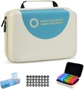Drop-Proof Monthly Pill Organizer 3 Times A Day, 30 Day Travel Pill Box Organizer med 32 Daily Compartments, Medicine Organizer Box för vitamin, fiskolja, tillägg (Beige)