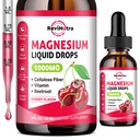 Magnesium Glycinate Liquid Drops, 1000mg Magnesium Glycinate, Citrate & Taurate med Fiber, Beetroot, Vitamin B & C för sömn, lugn, muskel, energi och avkoppling, 2 Fl Oz, Sugar-Free Cherry Flavor