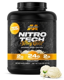MuscleTech Whey Protein Powder (Vanilla Cream, 5LB) - Nitro-Tech Whey Protein Isolate Smoothie Mix för Lean Muscle & Recovery - 24g Whey Gold för kvinnor och män - Förpackning kan variera