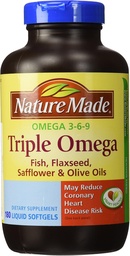 Nature Made Triple Omega 3 6 9 - Fisk, Flaxseed, Safflower & Olive Oljor - 180 Softgels