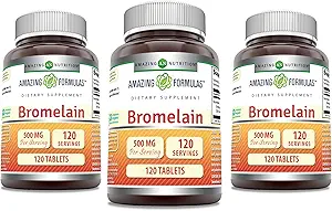 Fantastiska formler Bromelain 500 Mg Tablets Supplement | Non-GMO | Gluten Free | Made in USA (120 greve | 3 Pack)