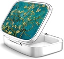 Pill Box 2 Compartment Small Pill Case,Portable for Pocket or Purse Pill Organizer Pill Container Holder to Hold Vitamins, Medication, Fish Oil and Supplements (Almond Blossom)
