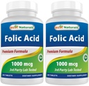Bästa Naturals Folic Acid 1000 mcg (Vitamin B9), 240 tabletter (1000 mcg (Pack av 2))