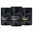 Sportforskning Vegan Biotin 10.000mcg med kokosolja, Evening Primrose Supplement från Cold Pressed Oil och Plant Based Vitamin K2 MK7 + Vegan D3 5000iu