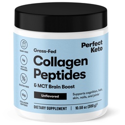 Perfekt Keto Collagen Peptides Protein Powder med MCT Oil, Hydrolyzed Collagen, Typ I & III Supplement, Gluten Free, Grass Fed, Low Carb, Keto Coffee Creamer, Collagen för kvinnor och män, Unflavored