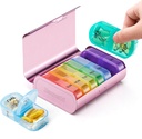 Zannaki Metal XL Weekly Pill Organizer 2 gånger om dagen, Large Travel Daily Pill Box 7 Day, Portable Week Twice Pill Holder Container, AM PM Pill Case för medicin Vitamin Medication Supplement, Pink