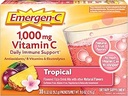 Emergen-C 1000mg Vitamin C-pulver, med antioxidanter, B-vitaminer och elektrolyter, vitamin C-tillskott för immunstöd, koffeinfri fizzydrycksmix, tropisk smak - 30 greve / 1 månadstillförsel