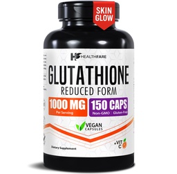 Hälsa Glutathione Supplement 1000mg | Minskad GSH Antioxidant | 98% + Högre renade | 150 Vegan kapslar | Immune & Detox Support | Non-GMO, Gluten-Free | Made in USA