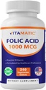 Vitamatic Folic Acid 1000 mcg (1 mg), 240 Vegetarian Tablets | Vitamin B9
