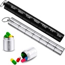 Vesici 2 Pack Metal Weekly Pill Organizer Travel Pill Container med Keychain 7 Day Weekly Waterproof Small Capsules Holder Case Box Stackable för Kvinnor Reser Utomhus (Black, Silver)