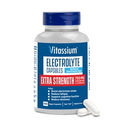Vitassium Extra Strength Electrolyte Capsules, 750mg av natrium för hantering av POTS och höga natriumdieter, osmakade, 100 saltpiller (storlek 00)