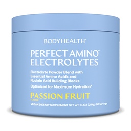 BodyHealth PerfectAmino Electrolytes Powder No Sugar, Hydration Fasting Keto Zero Sugar Electrolytes Drink Mix med spårmineraler - Passion Fruit - 60 portioner