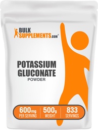 BulkSupplements.com Potassium Gluconate Powder - för Hydration Support, Mineral Supplement, Potassium 99mg - Gluten Free, 600mg per Servering, 500g (1.1 lbs) (Pack av 1)