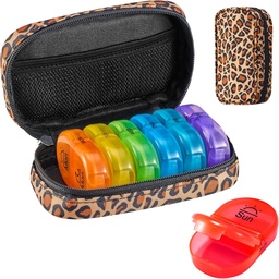 Serfeymi Weekly Travel Pill Organizer 2 gånger per dag AM PM Uppgraderad Rainbow Pill Box 7 Dag med Portable Zipper Canvas Pill Case, Medicine Organizer för piller, vitaminer, fiskoljor - Brown 01