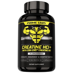 Prime Labs Creatine HCl Capsules - med CON-CRTIT®, Rhodiola Root Extract, & L-Theanine - Muscle Support, Endurance, kognitiv funktion - för män och kvinnor - 60 piller
