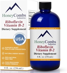 HoneyCombs Vitamin B2 Riboflavin Supplement Liquid Drops - High Potency Vitamin B2 för män och kvinnor - Upprätthåll hälsosam matsmältning, nervsystem, hår, hud, naglar - Vegan Liquid Vitaminer (8 Fl oz)