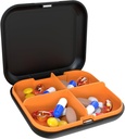 Pill Box Portable Pill Dispensing Box, Travel Portable Pill Box, 4-Compartment Daily Portable Pill Organizer, Lämplig för vitaminer, läkemedel, fiskolja (Black+Orange)