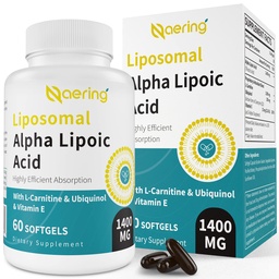 Liposomal Alpha Lipoic Acid 1400mg Softgels, ALA Supplement med L-Carnitine 1000mg, Ubiquinol (Aktiv Q10) 100mg och Vitamin E 10mg, Alpha-Lipoic Acid för antioxidanter, Nerve, Energy 60 Softgels