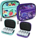 Serfeymi Weekly Travel Pill Organizer Pill Case för handväska med flyttbara 7 Day Pill Box, Fashionable Travel Medicine Organizer Pill Container för medicin, Vitamin, Supplement - Green 01 + Purple 01