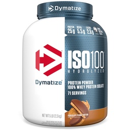 Dymatize ISO100 Whey Protein Powder Isolate, Chocolate Peanut Butter, 25g Protein, 5 pund, 5,5 g BCAA, mindre än 120 Cal., Gluten Free, 1g Fat, 1g Sugar, 2g Carb (71 portioner)