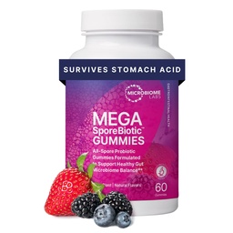 Microbiome Labs Spore Based Probiotic Gummies för kvinnor, män och barn - MegaSporeBiotic Gummies - 4 Bacillus Probiotics för Digestive Health & Microbiome Support - Berry Flavor (60 Gummies)