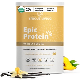 Sprout Living Epic Protein, Plant Based Protein & Superfoods Powder, Vanilla Lucuma Powder | 20 Grams Organic Protein Powder, Vegan, Non Dairy, Non-GMO, Gluten Free, Low Sugar (2 pund, 24 portioner)