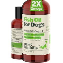 Deley Naturals Dog Fish Oil Icelandic 2X Omega - Dog Itching Skin Relief med Omega 3 6 9 för allergier, Coat & Heart - Omega 3 Fish Oil för hundar hudirritation - 4oz Omega Oil för hundar tillverkade i USA