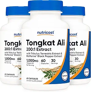Nutricost Tongkat Ali 1000mg, 60 Caps (3 flaskor) - 30 portioner, Veggie Caps, Non-GMO, Gluten Free, Potent Extract