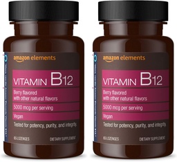 Elements Vitamin B12 Methylcobalamin 5000 mcg - Normal Energy Production och Metabolism, Immune System Support - 2 månaders leverans, Berry Flavored Lozenges, 65 Count (Pack of 2)