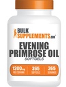 BulkSupplements.com Evening Primrose Oil Softgels - GLA Supplements, Evening Primrose Oil 1300mg - Gluten Free, 1 Softgel per Servering, 365 Count (Pack av 1)