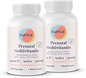 FullWell Prenatal Vitamins Lemon | kolin, folat, vitamin D för fostertillväxt, hjärnutveckling | 26 Vital Nutrients | Dietitisk-formulerad, OBGYN rekommenderas, icke-GMO, 3rd Party testade, 60 portioner