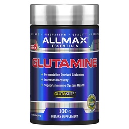 ALLMAX Essentials GLUTAMINE - 100 g Powder - Fermentation-Derived Glutamine - Ökar återhämtning och stöder immunsystem - Gluten Free & Vegan - 20 portioner