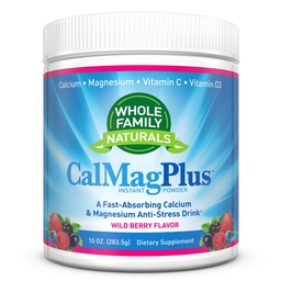 Calcium Magnesium Powder Supplement - CalMag Plus med vitamin C & D3 - Gluten Free, Non GMO, Wild Berry Flavor - Natural Calm & Stress Relief Cal Mag Drink - Natural Calcium & Magnesium Powder