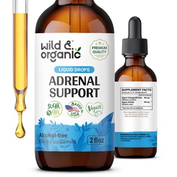 Wild & Organic Adrenal Support Tincture för positiv Outlook - Adrenal Complex med Ashwagandha, Rhodiola Rosea Root - 1-månaders leverans - Vegan, No Sugar & Alkohol - 2 fl oz