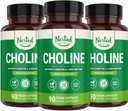 Nested Naturals Choline Bitartrate 500mg | High Potency Choline Supplements | Stöder kognitiv prestanda och leverfunktion | 100% Vegan & Non-GMO | (3-Pack)