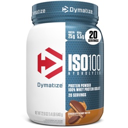 Dymatize ISO100 Whey Protein Powder Isolate, Chocolate Peanut Butter, 25g Protein, 5,5 g BCAA, mindre än 120 Cal., Gluten Free, 1g Fat, 1g Sugar, 2g Carb (20 portioner)
