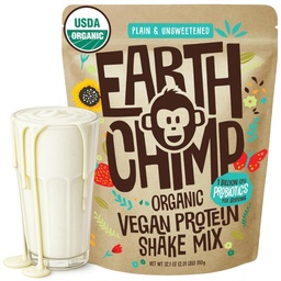 EarthChimp Organic Vegan Protein Powder - med Probiotics - Non GMO, Dairy Free, Non Whey, Plant Based Protein Powder för kvinnor och män, Gluten Free - 26 Servings 32 Oz (Plain & Unsweetened)
