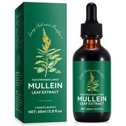 Mullein Drops för Lungs 2 Fl Oz - Mullein Leaf Extract för lungor med klorofyll - naturligt växtbaserade tillskott för Lung Cleanse, andningsstöd, ökar immunitet, Digestive Wellness